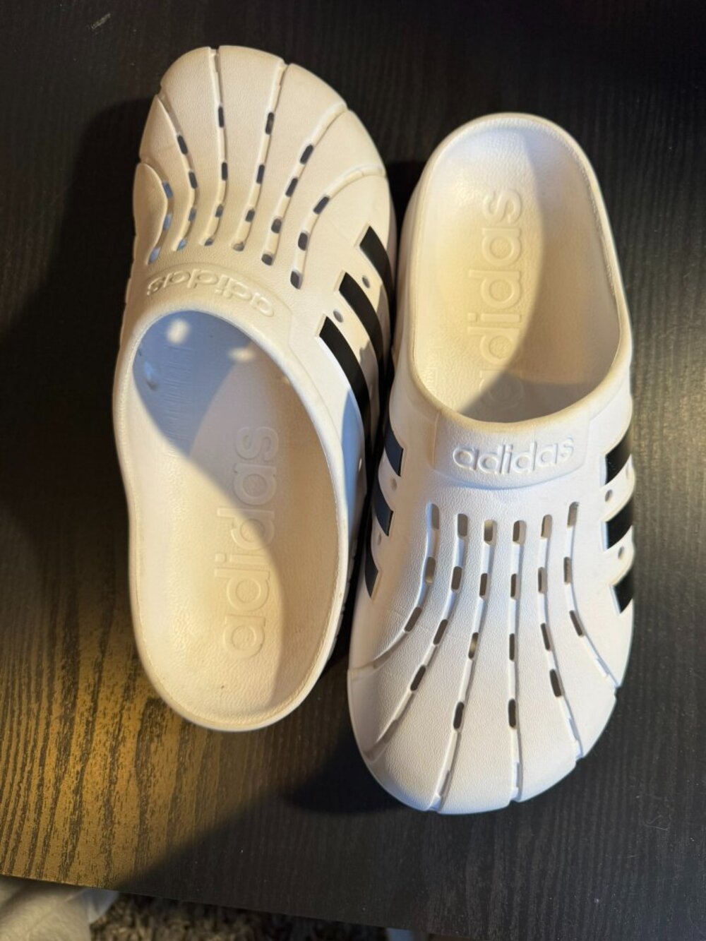 Adidas Adilette Clogs Slip On Sandals White 3 Stripe Large 10